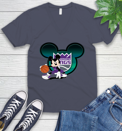 NBA Sacramento Kings Mickey Mouse Disney Basketball V-Neck T-Shirt 9