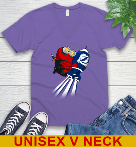 NHL Hockey Tampa Bay Lightning Deadpool Minion Marvel Shirt V-Neck T-Shirt 8