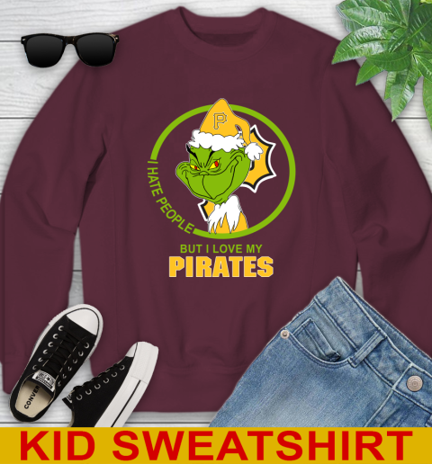 Pittsburgh Pirates MLB Christmas Grinch I Hate People But I Love My Favorite Baseball Team Youth Sweatshirt 5