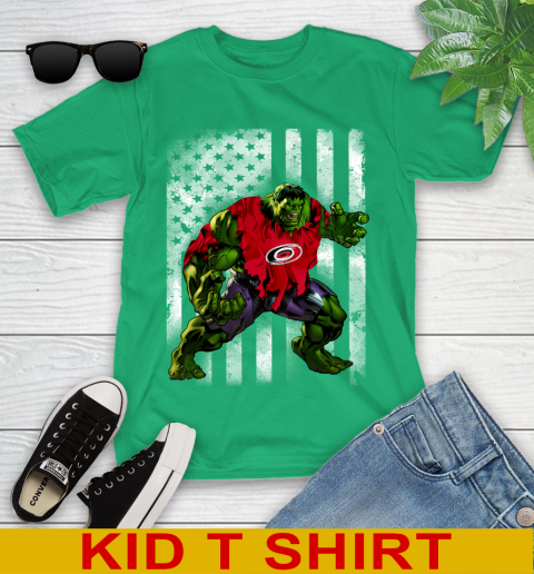 Carolina Hurricanes Hulk Marvel Avengers NHL Hockey American Flag Youth T-Shirt 7