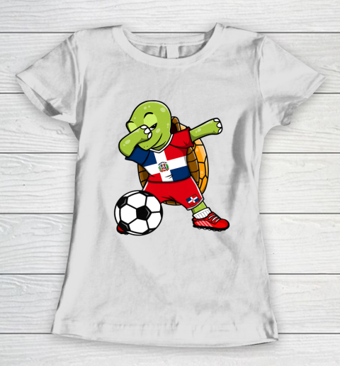Dabbing Turtle Dominican Republic Soccer Fans Flag Football Women's T-Shirt