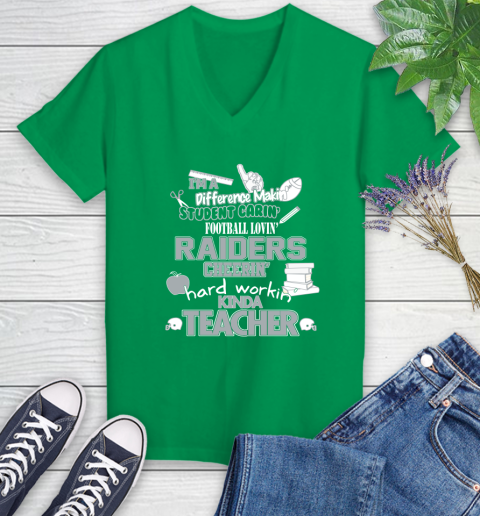 Oakland Raiders NFL I'm A Difference Making Student Caring Football Loving Kinda Teacher Women's V-Neck T-Shirt - Image 6