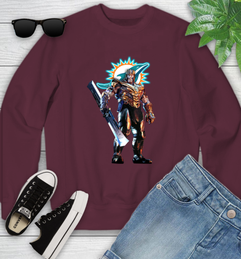 NFL Thanos Gauntlet Avengers Endgame Football Miami Dolphins Youth Sweatshirt 5