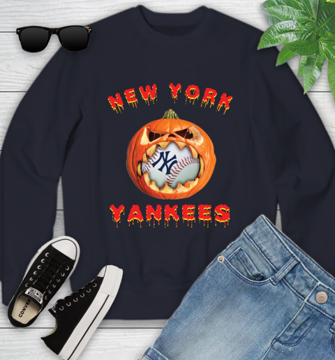 MLB New York Yankees Halloween Pumpkin Baseball Sports Youth Sweatshirt