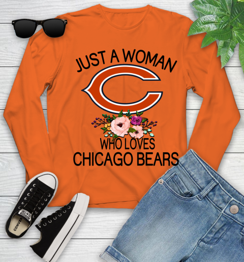 NFL Just A Woman Who Loves Chicago Bears Football Sports Youth Long Sleeve 2