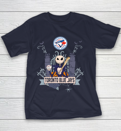 MLB Toronto Blue Jays Baseball Jack Skellington Halloween Youth T-Shirt 2