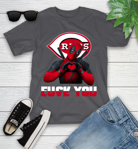 MLB Cincinnati Reds Deadpool Love You Fuck You Baseball Sports Youth T-Shirt 6