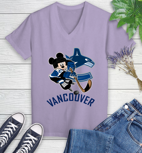 NHL Vancouver Canucks Mickey Mouse Disney Hockey T Shirt Women's V-Neck T-Shirt 14