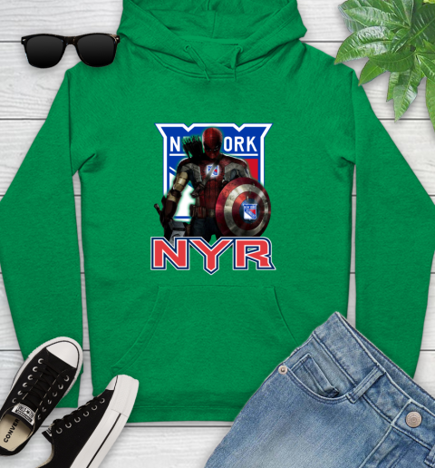 NHL Captain America Thor Spider Man Hawkeye Avengers Endgame Hockey New York Rangers Youth Hoodie 7