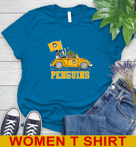 NHL Hockey Pittsburgh Penguins Darth Vader Baby Yoda Driving Star Wars Shirt Women's T-Shirt 7