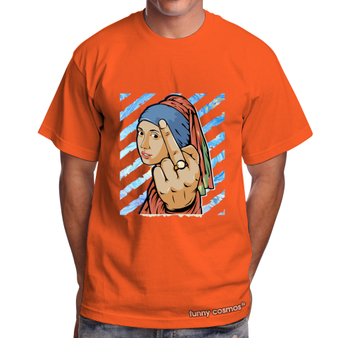 Girl with a Pearl Earring Middle Finger Funny T Shirt To Matching White Light Blue Shirts Jördan 1 To My First Coach Funny T Shirt