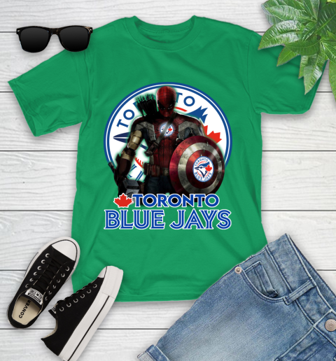 MLB Captain America Thor Spider Man Hawkeye Avengers Endgame Baseball Toronto Blue Jays Youth T-Shirt 6