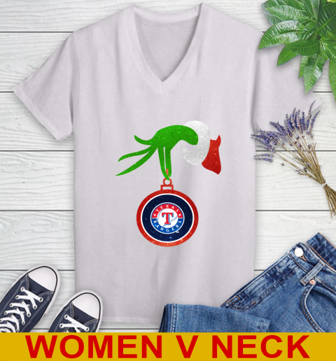 Texas Rangers Grinch Merry Christmas MLB Baseball Women's V-Neck T-Shirt