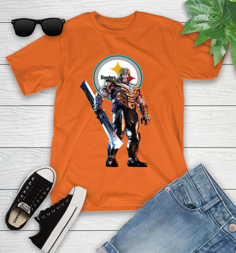 NFL Thanos Gauntlet Avengers Endgame Football Pittsburgh Steelers Youth T-Shirt 7