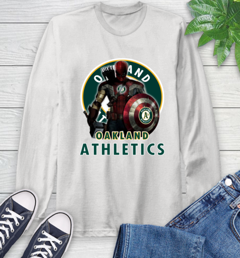 MLB Captain America Thor Spider Man Hawkeye Avengers Endgame Baseball Oakland Athletics Long Sleeve T-Shirt