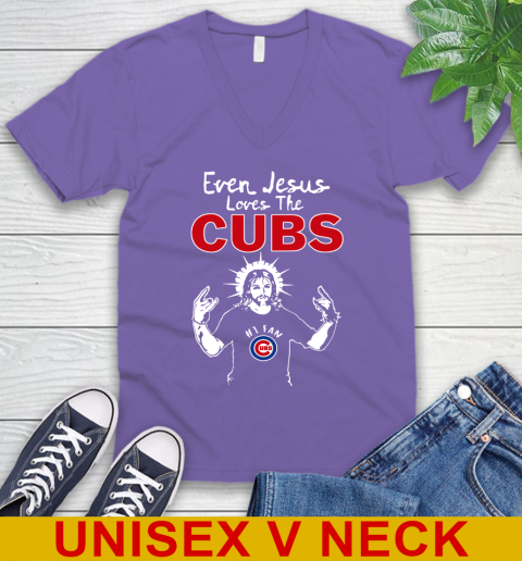 Chicago Cubs MLB Baseball Even Jesus Loves The Cubs Shirt V-Neck T-Shirt 8