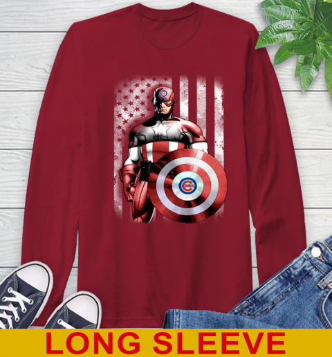 Chicago Cubs MLB Baseball Captain America Marvel Avengers American Flag Shirt Long Sleeve T-Shirt 9