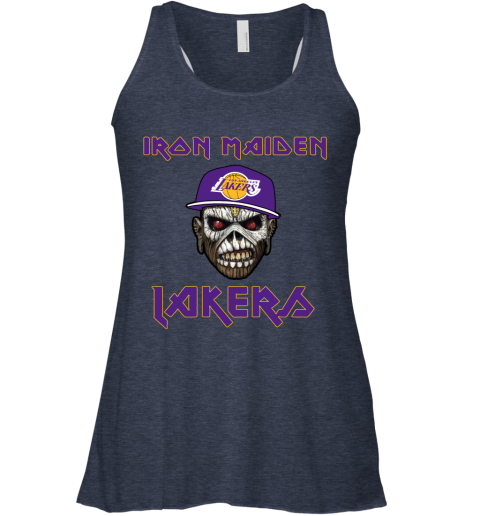 lt3p nba los angeles lakers iron maiden rock band music basketball flowy tank 32 front heather navy