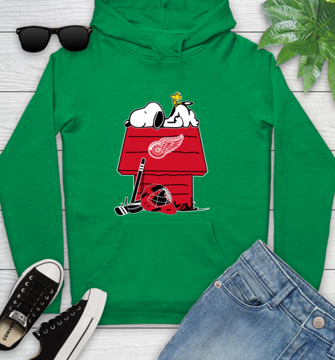 Detroit Red Wings NHL Hockey Snoopy Woodstock The Peanuts Movie Youth Hoodie 7