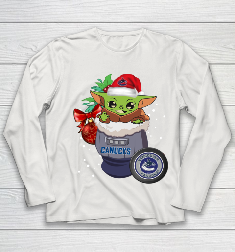 Vancouver Canucks Christmas Baby Yoda Star Wars Funny Happy NHL Youth Long Sleeve 11