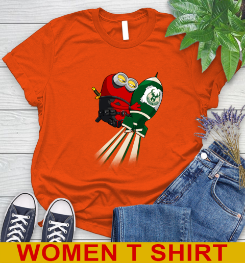 NBA Basketball Milwaukee Bucks Deadpool Minion Marvel Shirt Women's T-Shirt 3