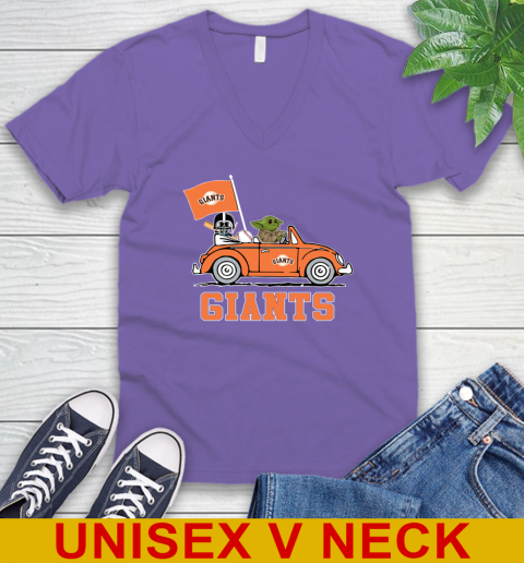 MLB Baseball San Francisco Giants Darth Vader Baby Yoda Driving Star Wars Shirt V-Neck T-Shirt 9
