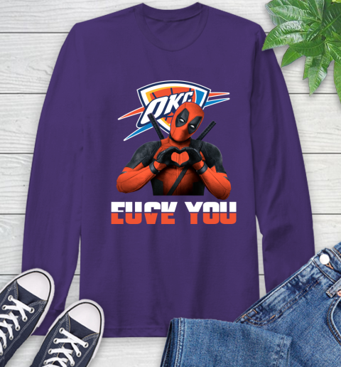 NBA Oklahoma City Thunder Deadpool Love You Fuck You Basketball Sports Long Sleeve T-Shirt 5