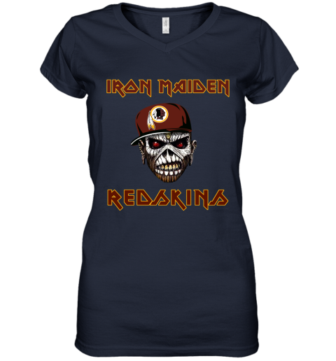 NFL Washington Redskins Iron Maiden Rock Band Music Football Sports SvkCPQDlrrw women v neck t shirt 39 95 151514 front navy