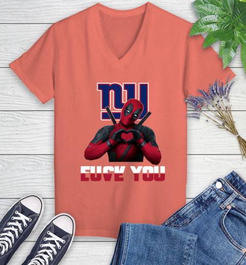 NHL New York Giants Deadpool Love You Fuck You Football Sports Women's V-Neck T-Shirt 6