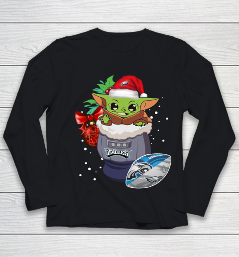 Philadelphia Eagles Christmas Baby Yoda Star Wars Funny Happy NFL Youth Long Sleeve