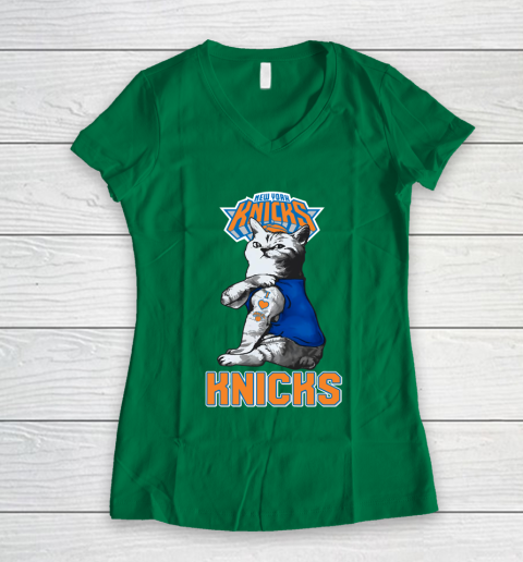 NBA Basketball My Cat Loves New York Knicks Women's V-Neck T-Shirt 3