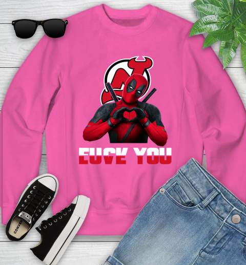 NHL New Jersey Devils Deadpool Love You Fuck You Hockey Sports Youth Sweatshirt 6