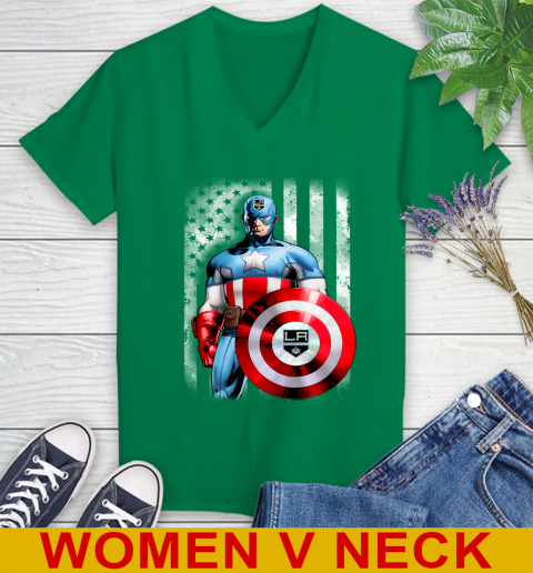 Los Angeles Kings NHL Hockey Captain America Marvel Avengers American Flag Shirt Women's V-Neck T-Shirt 5