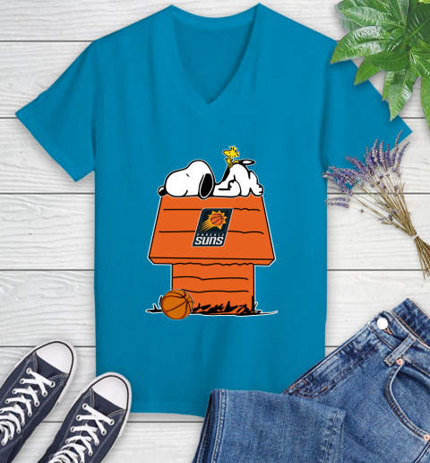Phoenix Suns NBA Basketball Snoopy Woodstock The Peanuts Movie Women's V-Neck T-Shirt 7