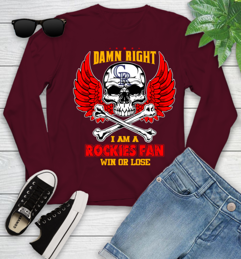 MLB Damn Right I Am A Colorado Rockies Win Or Lose Skull Baseball Sports Youth Long Sleeve 6
