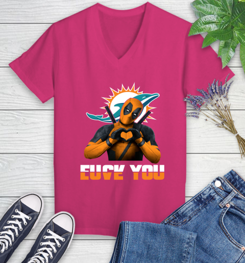 NHL Miami Dolphins Deadpool Love You Fuck You Football Sports Women's V-Neck T-Shirt 9