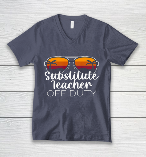 Substitute Teacher of the Deaf Off Duty Sunglasses Sunset V-Neck T-Shirt 7