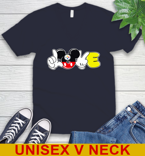 Pittsburgh Steelers NFL Football Love Mickey Disney Sports V-Neck T-Shirt 3
