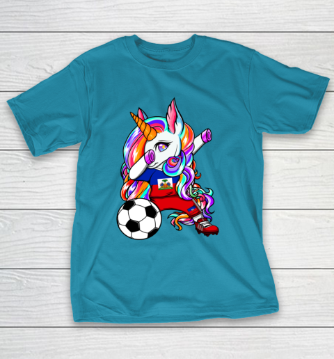Dabbing Unicorn Haiti Soccer Fans Jersey Haitian Football T-Shirt 8