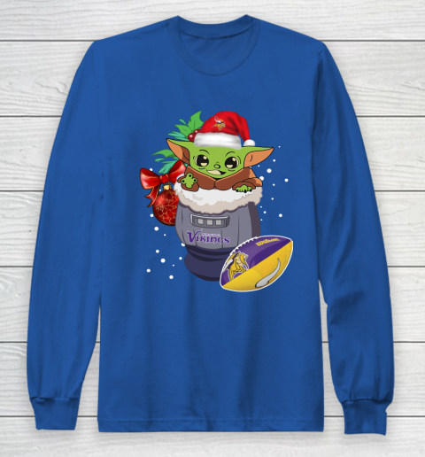 Minnesota Vikings Christmas Baby Yoda Star Wars Funny Happy NFL Long Sleeve T-Shirt 9