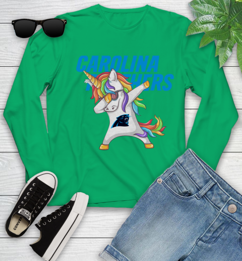 Carolina Panthers NFL Football Funny Unicorn Dabbing Sports Youth Long Sleeve 6