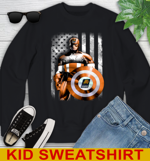 Phoenix Suns NBA Basketball Captain America Marvel Avengers American Flag Shirt Youth Sweatshirt