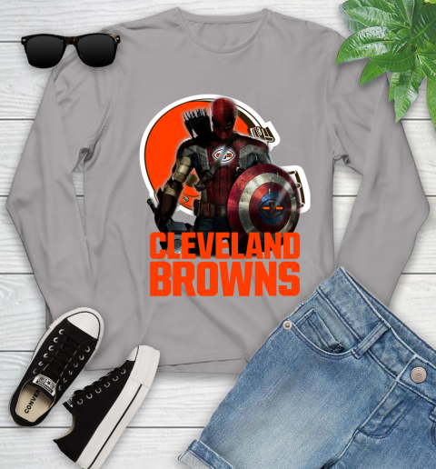 NFL Captain America Thor Spider Man Hawkeye Avengers Endgame Football Cleveland Browns Youth Long Sleeve 5