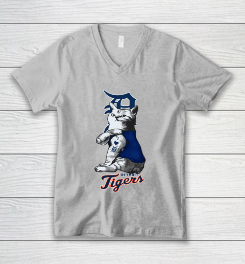 MLB Baseball My Cat Loves Detroit Tigers V-Neck T-Shirt 3