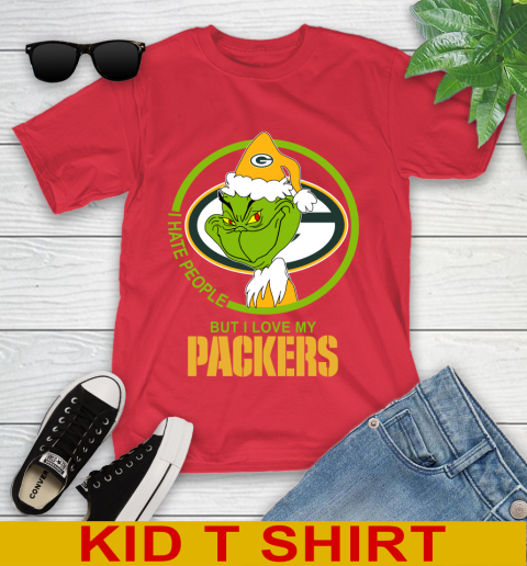 Green Bay Packers NFL Christmas Grinch I Hate People But I Love My Favorite Football Team Youth T-Shirt 10