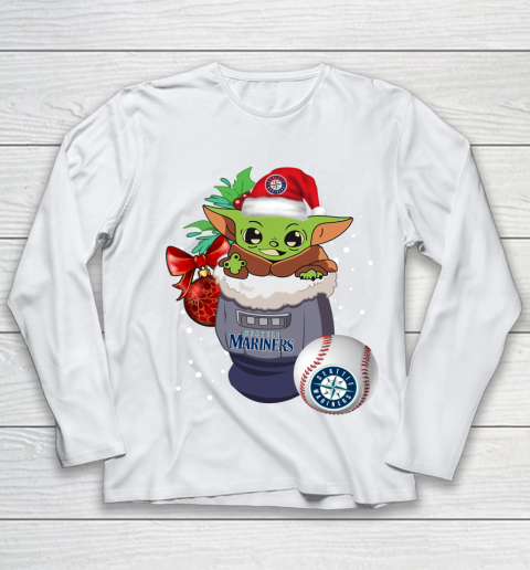 Seattle Mariners Christmas Baby Yoda Star Wars Funny Happy MLB Youth Long Sleeve 2