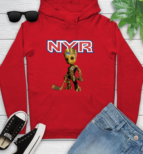 New York Rangers NHL Hockey Groot Marvel Guardians Of The Galaxy Youth Hoodie 11