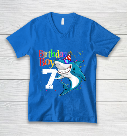 Kids 7th Birthday Boy Shark Shirts 7 Jaw Some Four Tees Boys 7 Years Old V-Neck T-Shirt 5