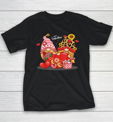 Happy Valentines Day Gnomes with Leopard Sunflower Valentine Youth T-Shirt