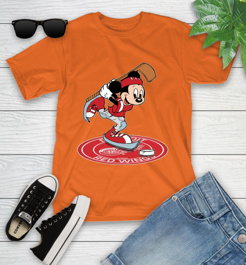 NHL Hockey Detroit Red Wings Cheerful Mickey Disney Shirt Youth T-Shirt 7